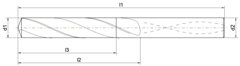 VHM-Spiralbohrer mit IK, 5xd, für Alu, poliert 2.00 x 16 x 57 mm, SD 3,0 HA
