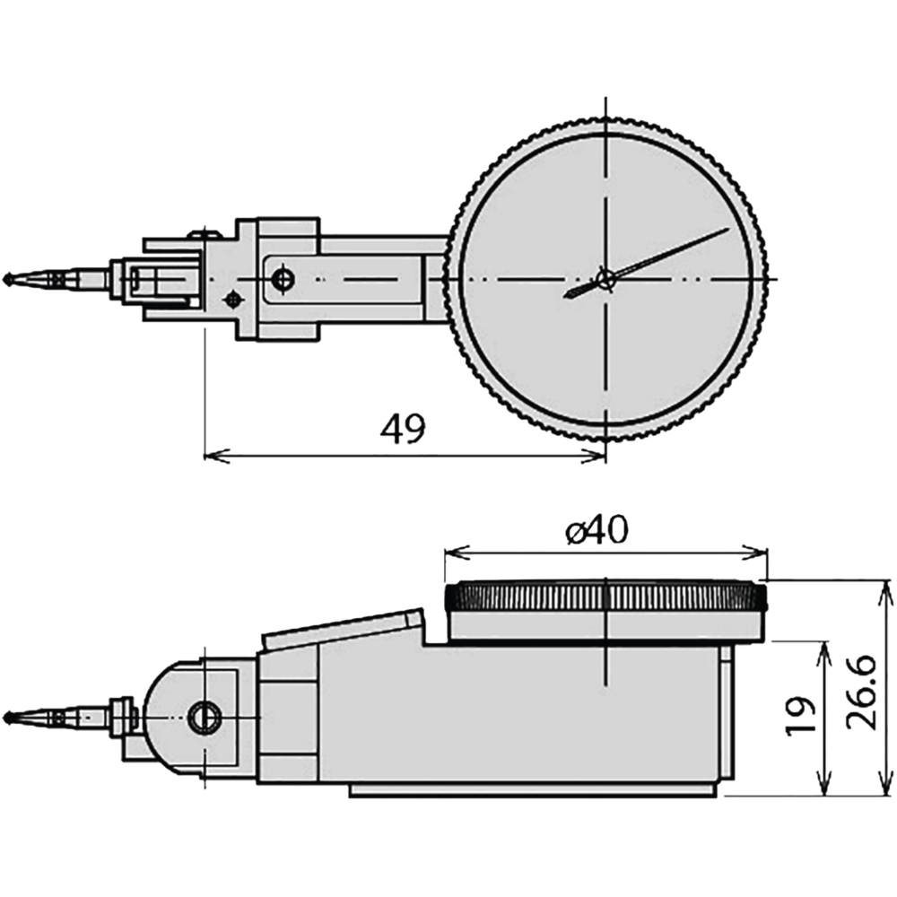 Fühlhebelmessgerät 0,8mm (0,01mm) Skala 0-40-0, Außenring-40mm universal