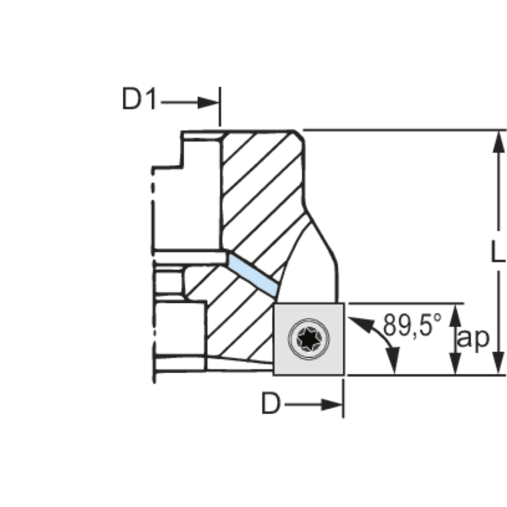 Eckfräser 89,5° 50x22x40mm, für 5 x SPMT 1204