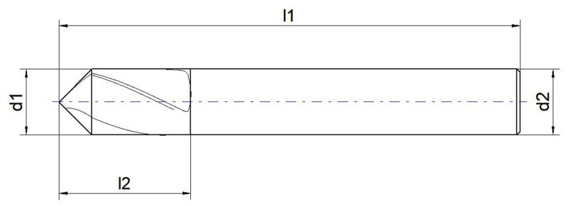 VHM-NC-Anbohrer 90° bis max. 45 HRC 2.00 x 6 x 32 mm, SD 2,0 mm, beschichtet