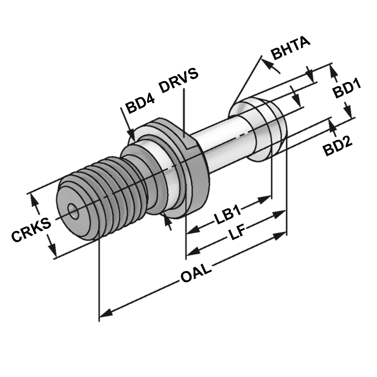 Anzugsbolzen ISO 7388-3 | Form JF | M12 | 60° | ohne Durchgangsbohrung | ohne O-Ring