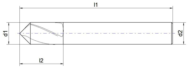 VHM-NC-Anbohrer 90° bis max. 45 HRC | 14.00 x 26 x 75 mm | Ø 14,0 mm