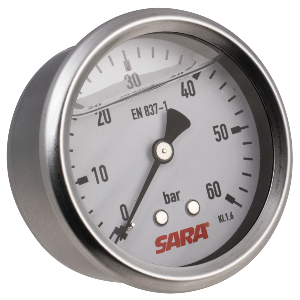 Manometer 0-60 bar, 63 mm, G 1/4 hinten  Genauigkeitsklasse 1,6